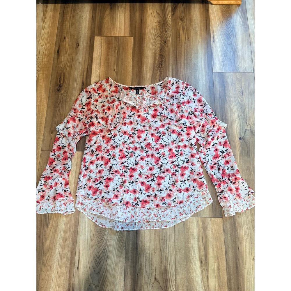 WHBM Blouse Women's 8 Pink Floral Lightweight Bell Sleeve Medium Whimsy Boho